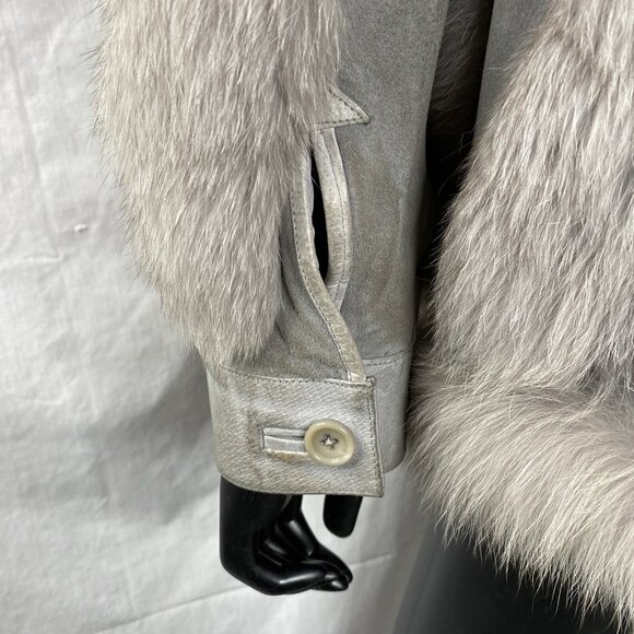 Vintage GRAY FOX FUR & SUEDE LEATHER JACKET Coat size Small Mob Wife 70s 80s - Picture 7 of 16